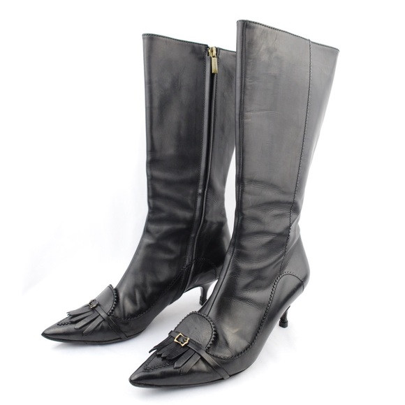 Burberry Shoes - Burberry Black Kitten Heel Knee High Boots